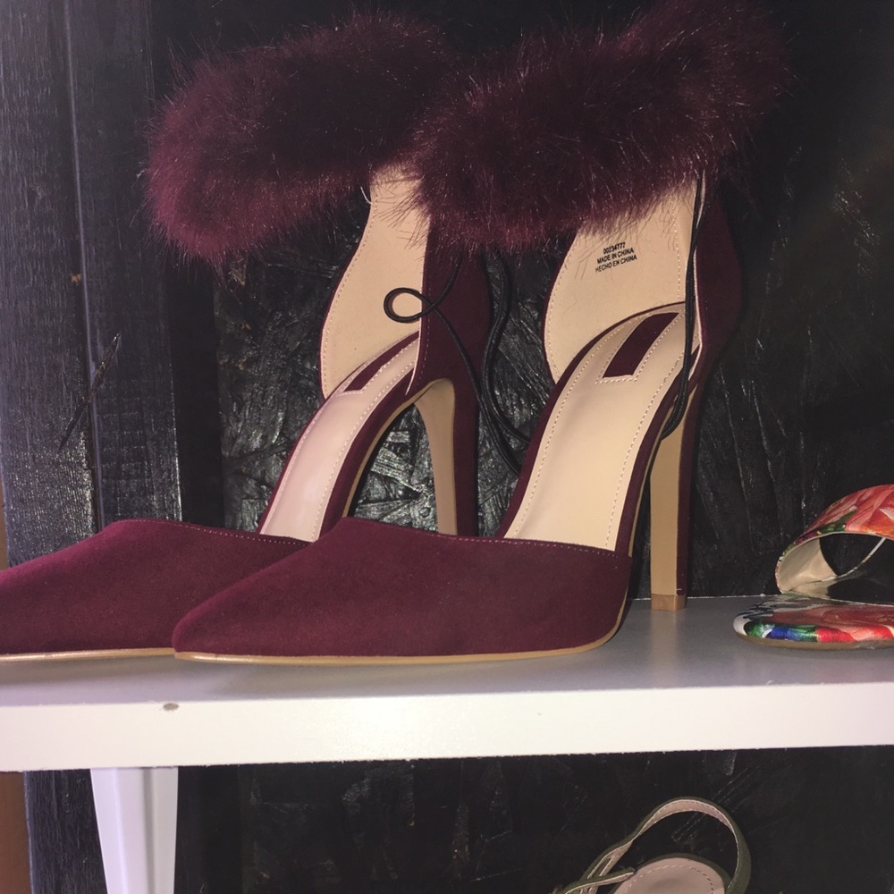 SOLD Forever 21 Faux Fur Ankle Strap Heels